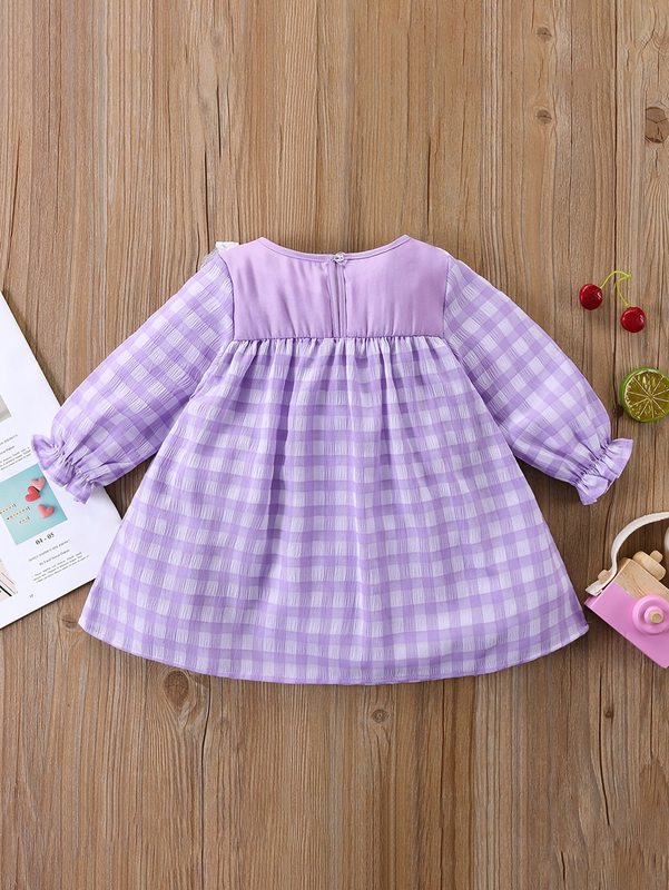 Baby Girl Gingham Contrast Lace Dress SHE