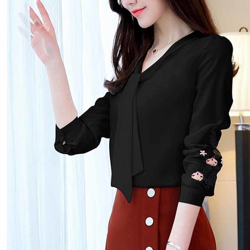 Fashion Woman Blouses Long Sleeve Chiffon Women Blouse Office Lady Embroidery Shirt Tops Blusas Mujer De Moda 0547 210518
