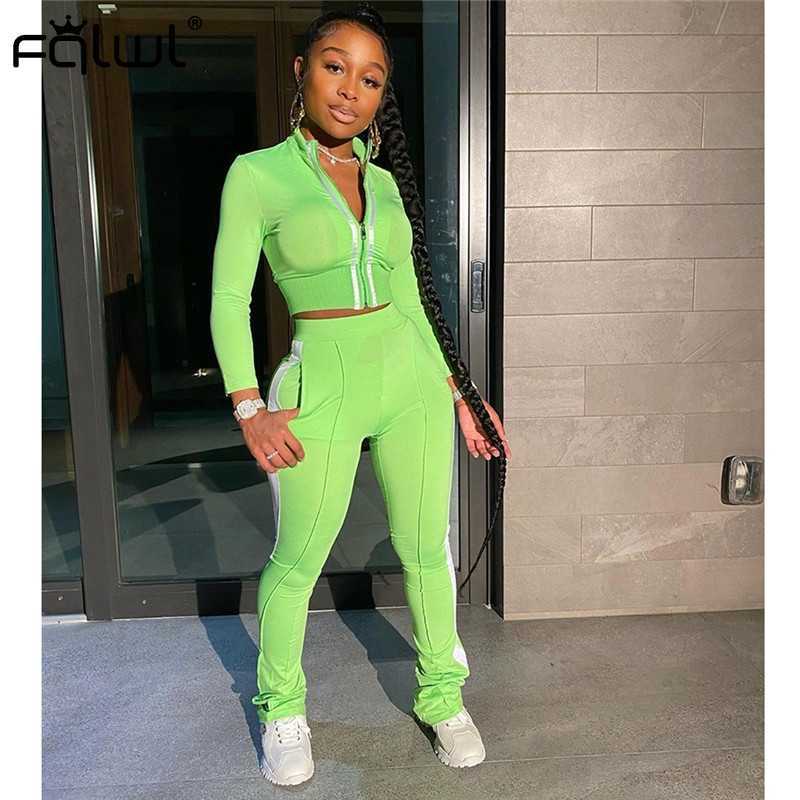 FQLWL Casual 2 Two Piece Set Women Sexy Pink Outfits Crop Top Stacked Pants Leggings Women Matching Sets Ladies Tracksuit Female Y0625