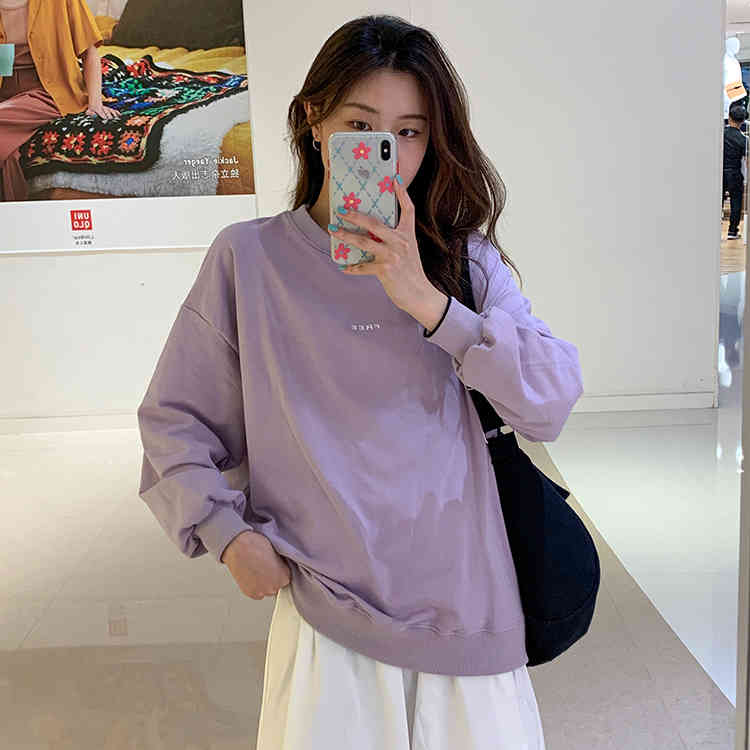 2 colors autumn korean style Women Sweatshirts Long Sleeve back print loose Sweatshirt Womens pullovers ( F4092) 210423