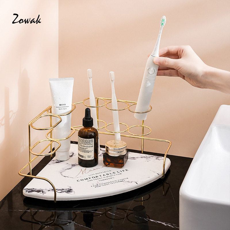 Diatomite Toothbrush Holder Storage Rack Shower Bathroom Corner Shelf Water Absorbent Toothpaste Toilet Diatomaceous Earth Stone 210322