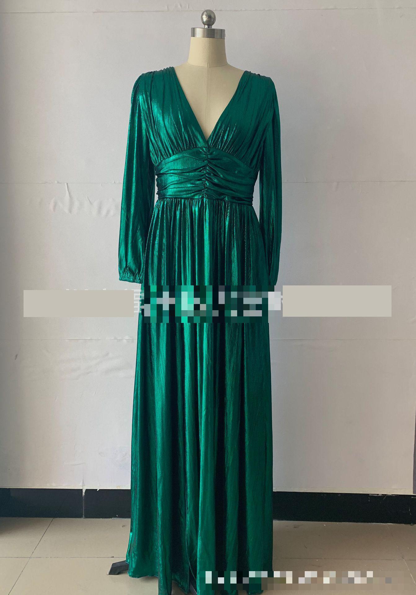 Women Dress Temperament Party es Deep V Neck Lantern Sleeve Maxi High Waist Large Swing Plus Size es 210513