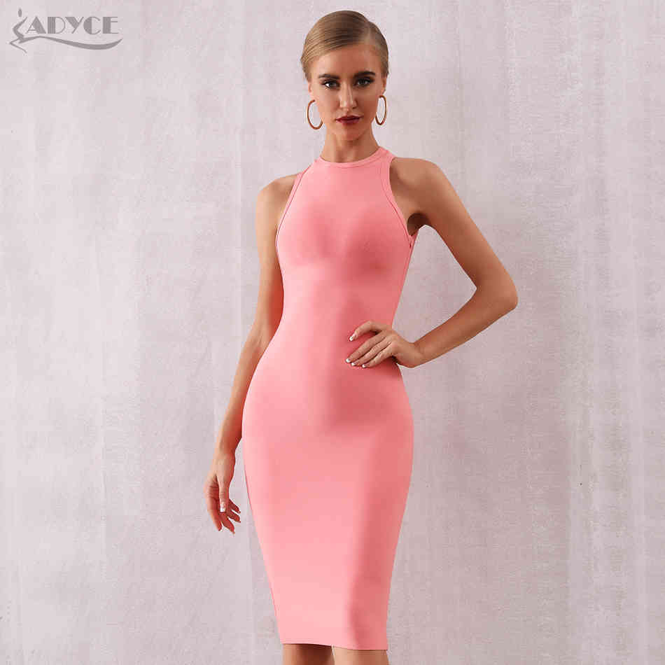 Summer Women Bandage Dress Vestidos Elegant Pink Tank Sexy Sleeveless Bodycon Club Celebrity Runway Party 210423
