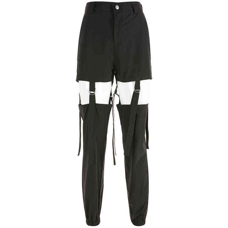 Darlingaga Hip Hop High Waist Cargo Pants Women Joggers Street Style Trousers Buckle Track Pants Adjustable Hollow Out Pantalon Y1109