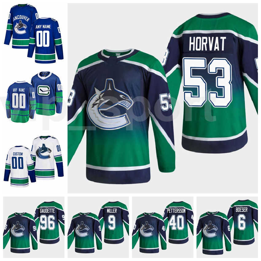 Vancouver Canucks Reverse Retro Hockey 40 Elias Pettersson Jersey 53 Bo Horvat 6 Brock Boeser 9 JT Miller 88 Nate Schmidt Blue White
Vancouver Canucks Reverse Retro Hockey 40 Elias Pettersson Jersey 53 Bo Horvat 6 Brock Boeser 9 JT Miller 88 Nate Schmidt Blue White