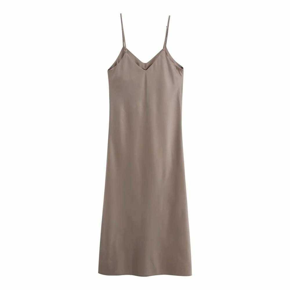 Women Dress Camisole Gathered V-neck Midi Dress Satin Thin Strap elegant Femme Robe Ropa Mujer Vestidos 210709