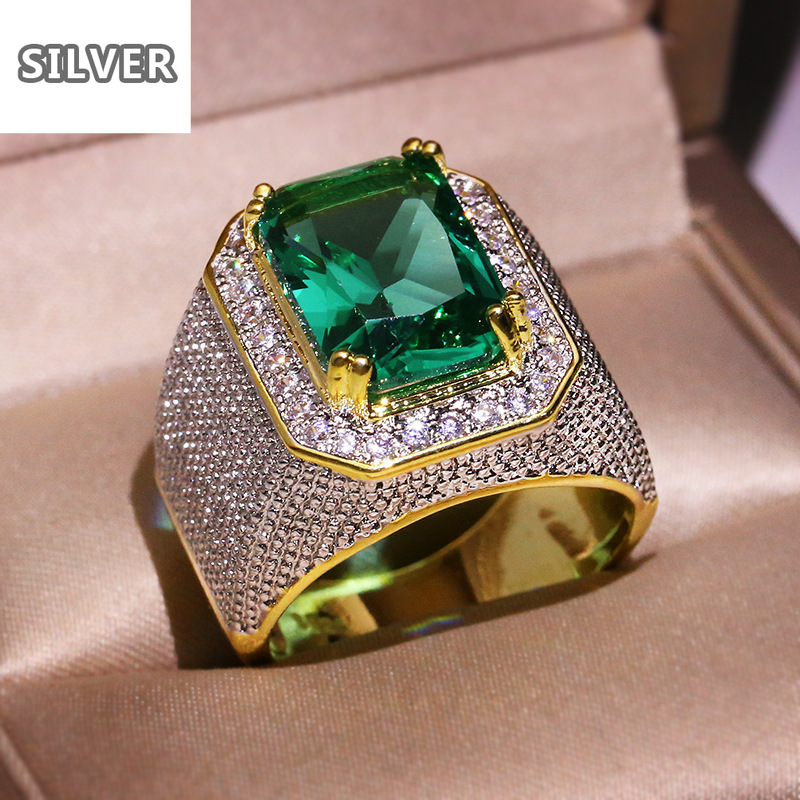 Europe States exaggerated large green zircon Olive green emerald 14K gold full diamond ring men and women party jewelry gift, Golden;silver
Europe States exaggerated large green zircon Olive green emerald 14K gold full diamond ring men and women party jewelry gift, Golden;silver
