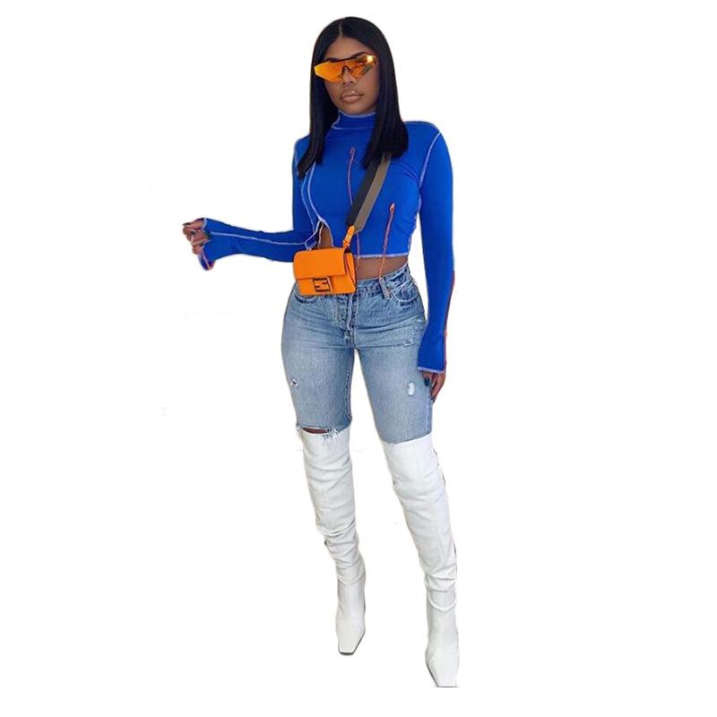Women's T-Shirt 2021 Spring Autumn Sexy Slim Tees Patchwork Blue Crop Top Base Shirt Long Sleeve Turtleneck All-match Women Sweatshirt, White
Women's T-Shirt 2021 Spring Autumn Sexy Slim Tees Patchwork Blue Crop Top Base Shirt Long Sleeve Turtleneck All-match Women Sweatshirt, White