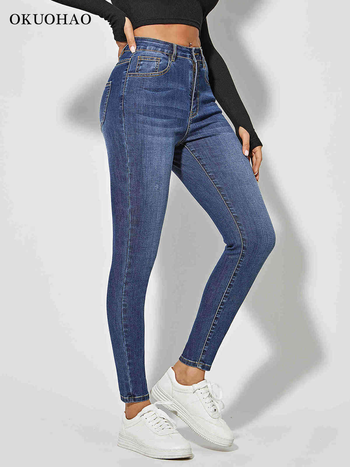 Skinny Jeans For Women Stretchy High Waist Classic Denim Pant Slim Hip Lift Mom Jean Fashion Blue Wash Five Pockets Pencil 211129