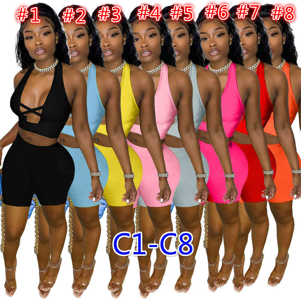 2021 Summer Women Tracksuits Solid Color Two Pieces Shorts Set Outfits Sexy Cross Cut Tops Short Pants Jogger Suits Ladies Casual Clothing, E1-e6
2021 Summer Women Tracksuits Solid Color Two Pieces Shorts Set Outfits Sexy Cross Cut Tops Short Pants Jogger Suits Ladies Casual Clothing, E1-e6