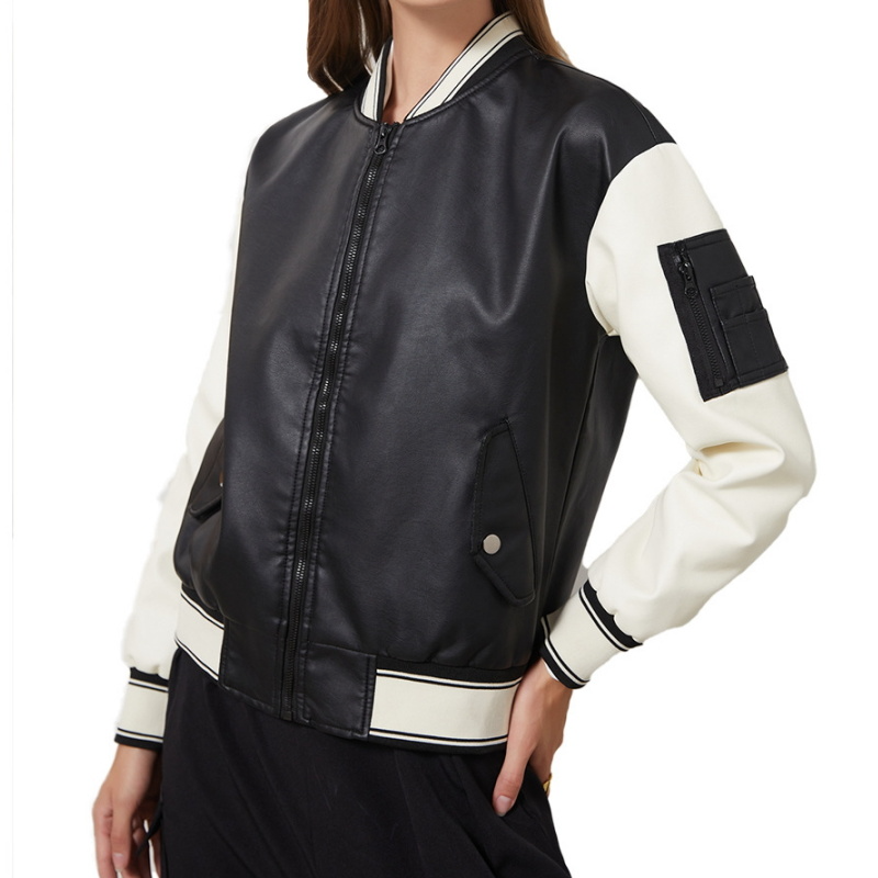 2021 spring and autumn interlocking leather women's casual baseball uniform loose jacket spring and autumn jacket, Black
2021 spring and autumn interlocking leather women's casual baseball uniform loose jacket spring and autumn jacket, Black