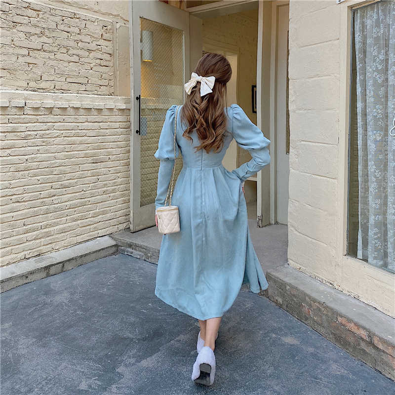 Solid Elegant Dress Women Winter Patchwork Lace Party Midi Dress Female Casual French Style Sweet Kawaii Korean Dress Women 210630