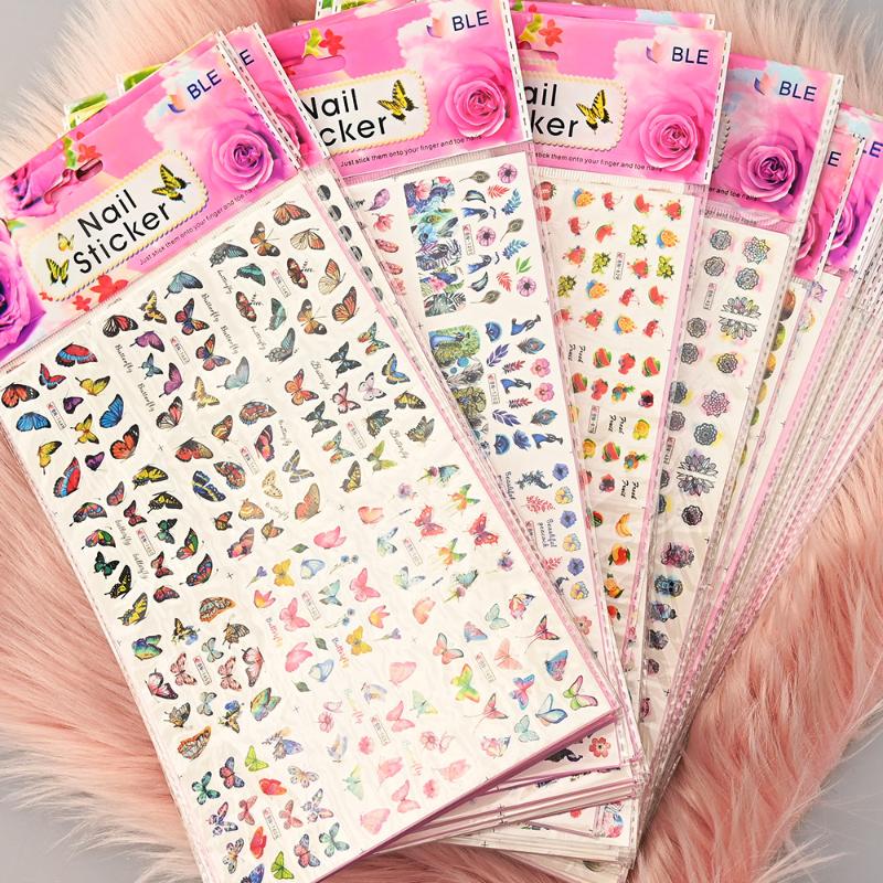 Stickers & Decals 12pcs/Sheet Water Nail Art Sticker Nails Cartoon/Flowers Mixed Design For Decorations Colorful Slide