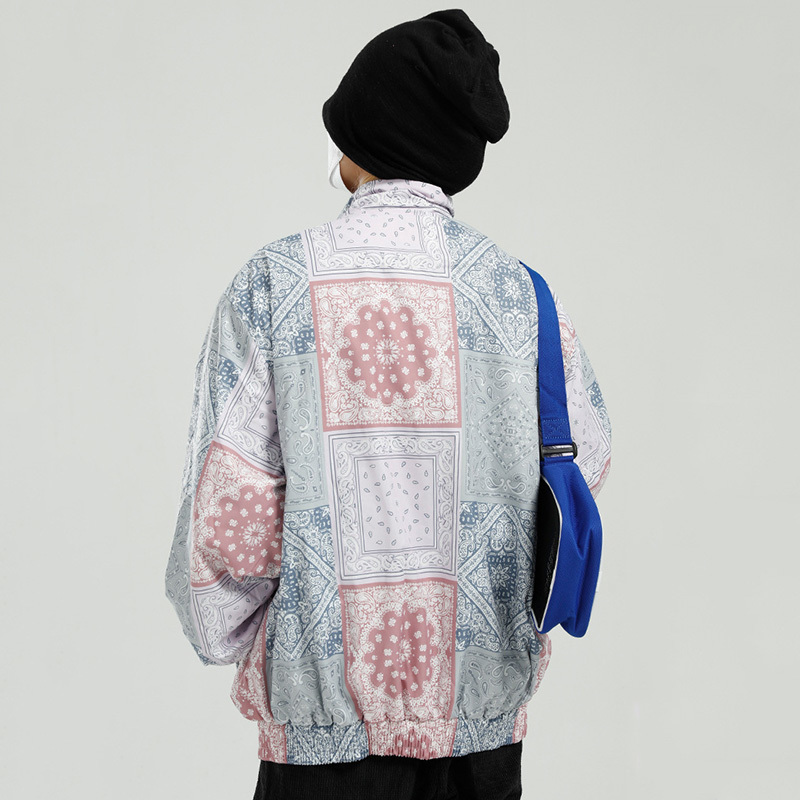 IEFB Men's Print Jackets Korean Trend Loose Fashionable Stand Collar Zipper Oversize Coat Causal Spring Clothes 9Y5833 210524