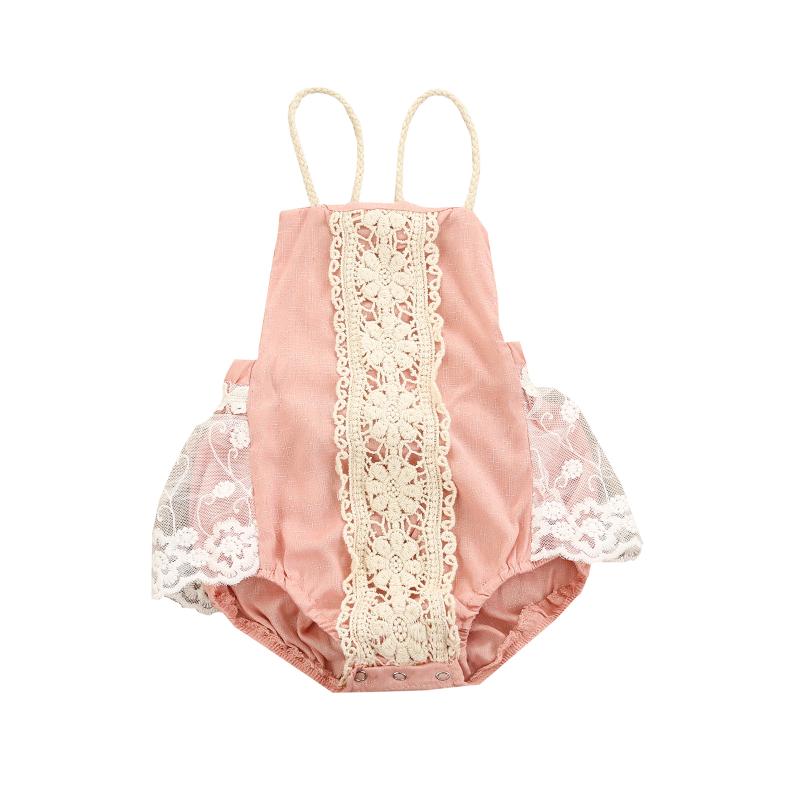 Baby Lace-joint Short Romper, Girls Floral Crochet Sleeveless Backless Jumpsuit For Summer Rompers, Pink
Baby Lace-joint Short Romper, Girls Floral Crochet Sleeveless Backless Jumpsuit For Summer Rompers, Pink