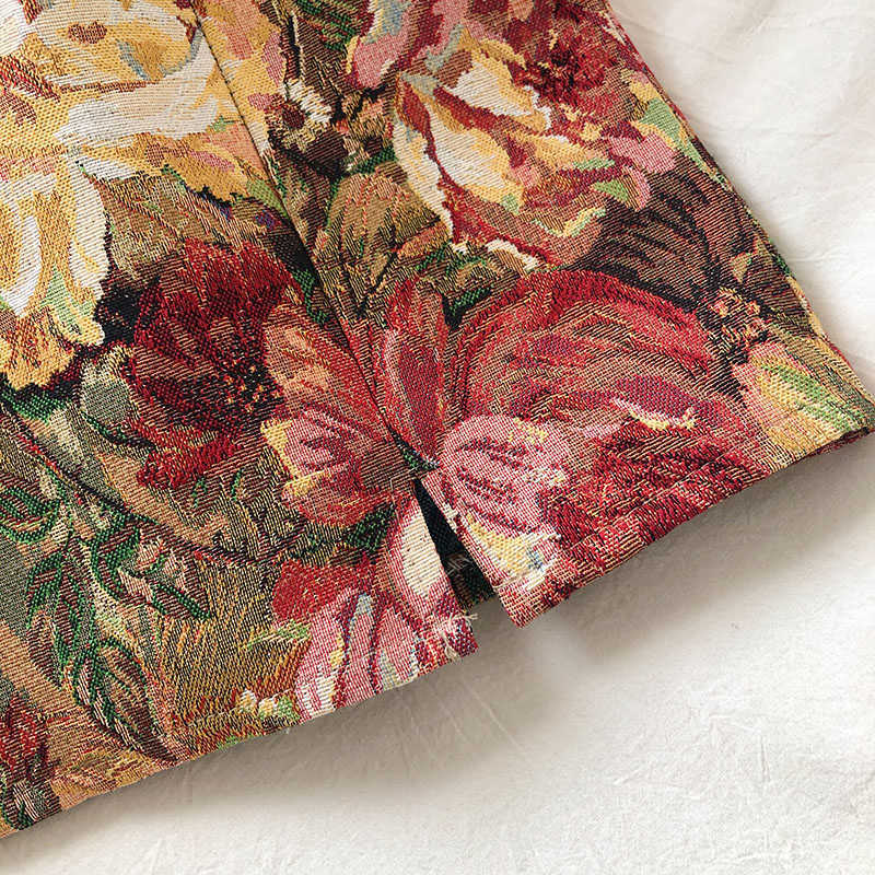 Autumn Korean-Style Elegant Temperament Painted Flowers High Waist Skirt Slim A- Line 210621