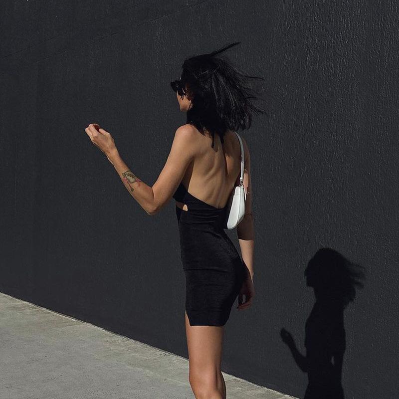 Women's Halter Mini Dress 2021 Fashion Backless Hollow Out Club Outfits Solid Color Beach Party Sexy Summer Dresses Robe Casual