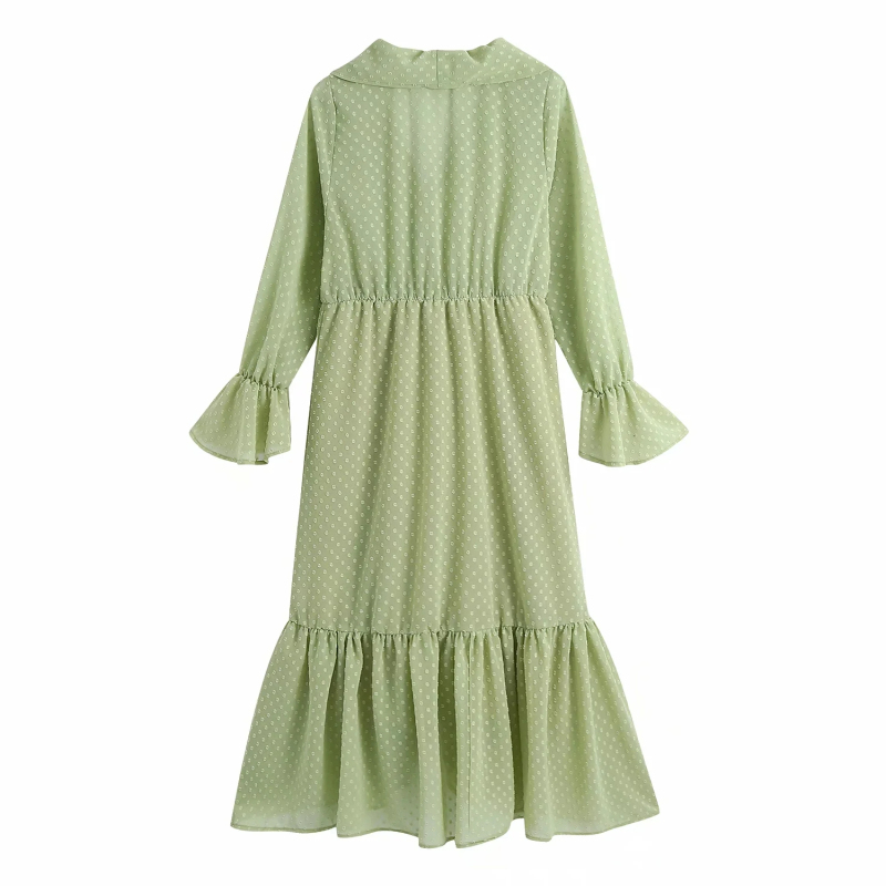 Casual Woman Green Oversized Ruffles V Neck Chiffon Long Dress Spring Fashion Ladies Loose es Female Sweet 210515