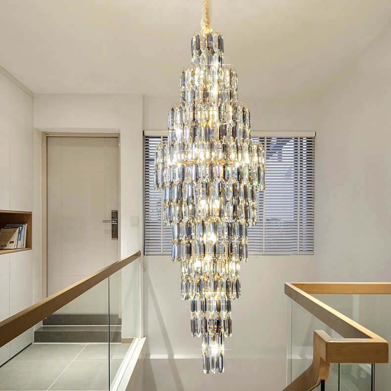 LED Modern Smokey Gray Crystal Chandeliers Lights Fixture American S-golden Big Long Chandelier European Home Villa Hotel Stairway Indoor Lighting Hei