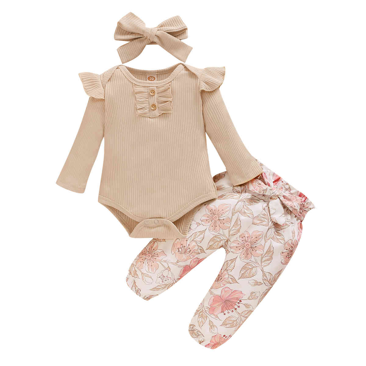 3-24M Autumn Spring born Infant Toddler Baby Girl Flower Clothes Set Knitted Romper Floral Pant Outfits Clothing 210515
