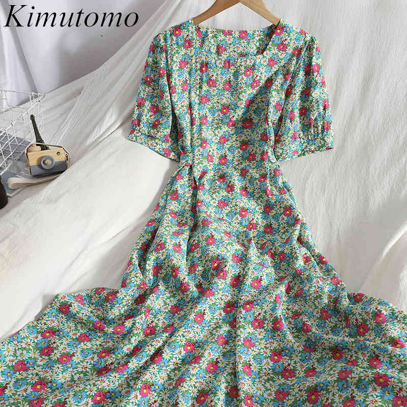 Kimutomo Fresh Prairie Chic Dress Female Square Collar Short Puff Sleeve Big Swing Long Dresses Korean Summer Floral Vestidos 210521, Green
Kimutomo Fresh Prairie Chic Dress Female Square Collar Short Puff Sleeve Big Swing Long Dresses Korean Summer Floral Vestidos 210521, Green