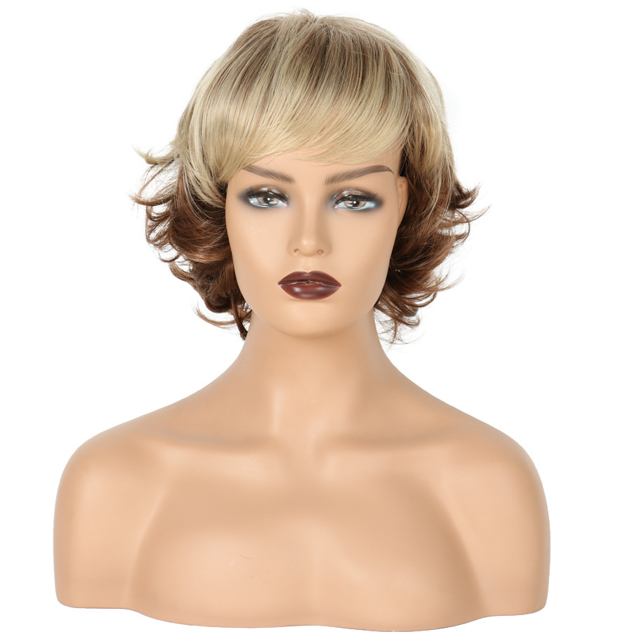 Fashion New Hairstyle Short Natural Wave Curly Blond Brown Mixed wigs High temperature Hair wig