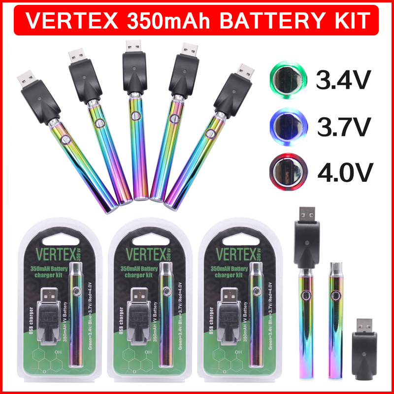 Vertex 350mAh Preheat Battery Charger Kits Rainbow Preheating Vape Pen Adjustable Voltage Batteries VV 510 Thread Cartridges
Vertex 350mAh Preheat Battery Charger Kits Rainbow Preheating Vape Pen Adjustable Voltage Batteries VV 510 Thread Cartridges