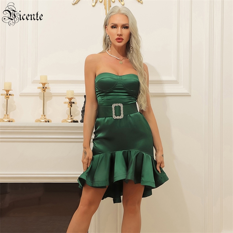 Women Dress Celebrity Party Cocktail Sexy Green Ruffled Tube Top Belt Satin 210520
Women Dress Celebrity Party Cocktail Sexy Green Ruffled Tube Top Belt Satin 210520