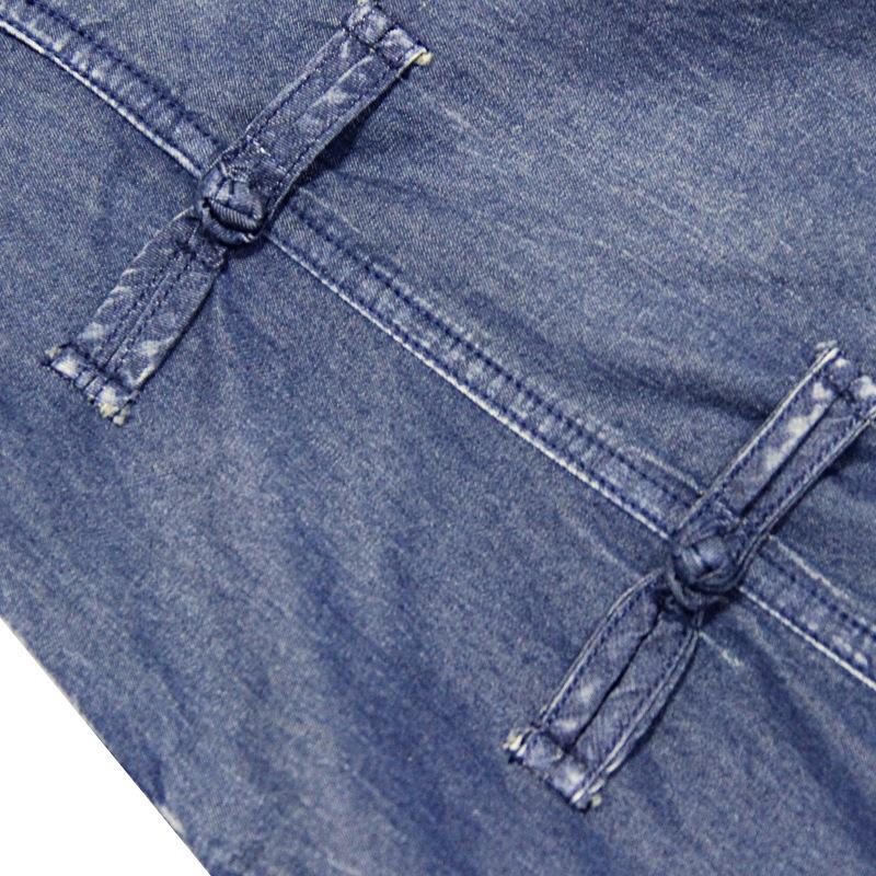 FairyNatural Ladies Chinese Style Embroidery Dresses Button Female Autumn Clothes 2021 Blue Retro Denim Slim Irregular Dress Casual