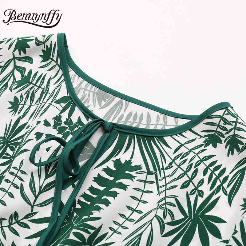 Tie Neck Layered Flare Sleeve Print Women Summer Long Dresses Holiday Casual Female Swing Dress with Belt 210510