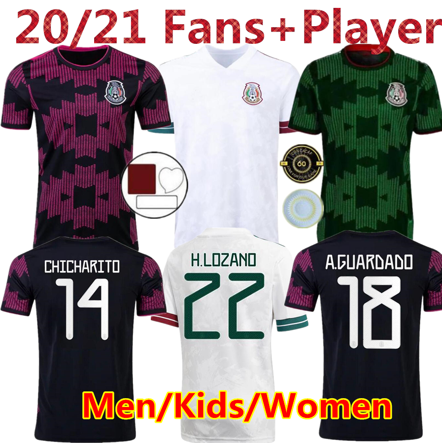 2021 2122 Mexico Player Version Fans Soccer Jersey green National Copa America 20 21 22 CHICHARITO LOZANO GUARDADO CARLOS VELA RAUL Men Kids Women Football Shirts, Black