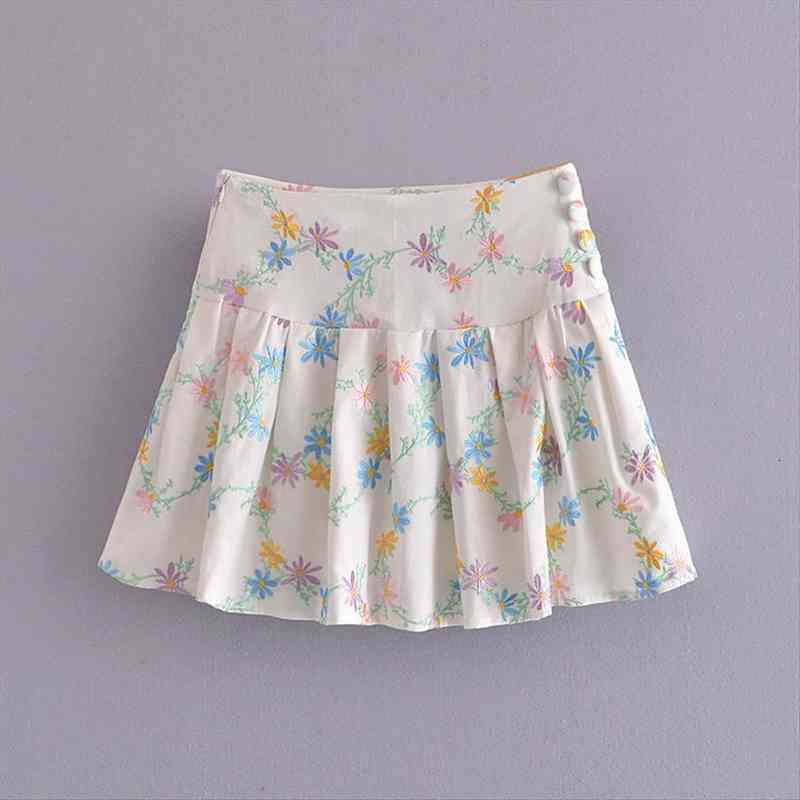 floral embroidery pleated mini skirt women side zipper button high waist jupe summer fashion faldas, Black
floral embroidery pleated mini skirt women side zipper button high waist jupe summer fashion faldas, Black