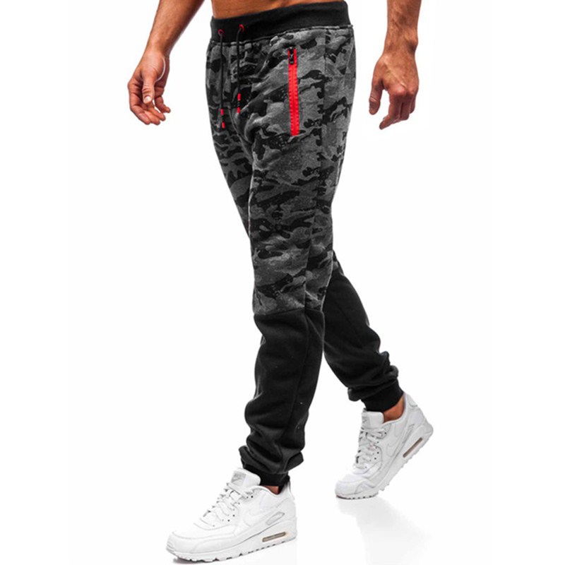 Fashion Men's Jogging Pants Casual Stretch Slim Fashion Sports Trousers Color Zipper Pocket Trousers