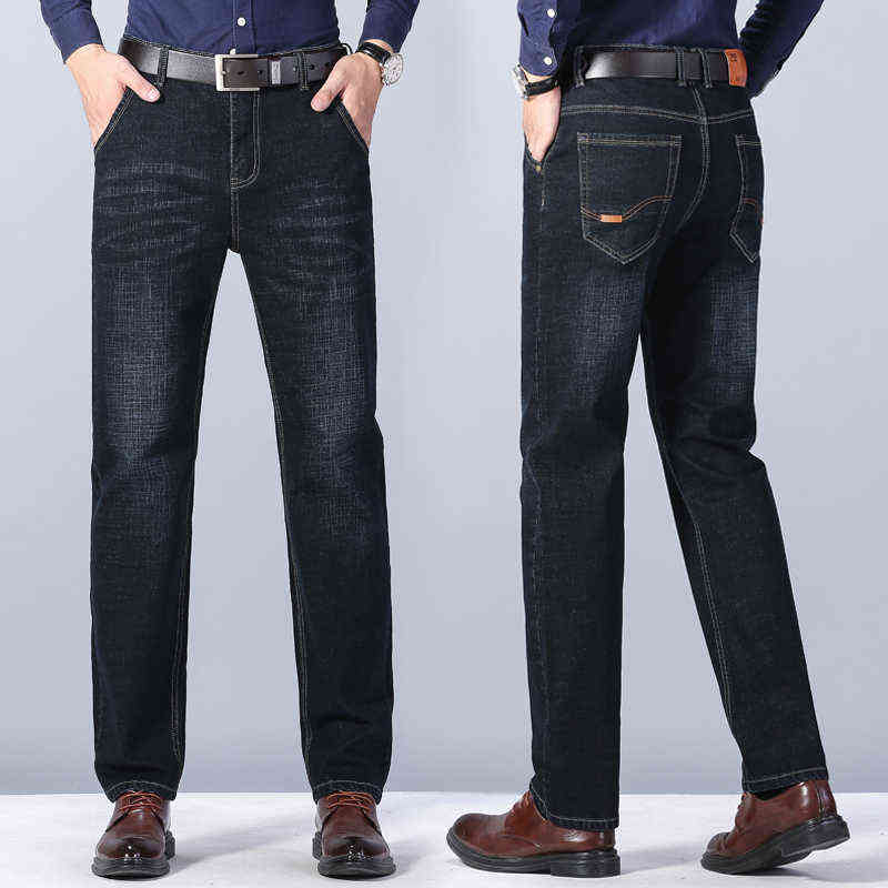 Men Winter Straight Trousers Baggy Stretch Jean Fashion Men Casual Jeans Autumn Lightweight Trousers Men Denim Pants 211120