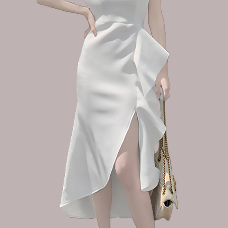 Fashion Women Summer Ruffled Dresses Elegant White Female Irregular Casual Dress Vestidos 210520