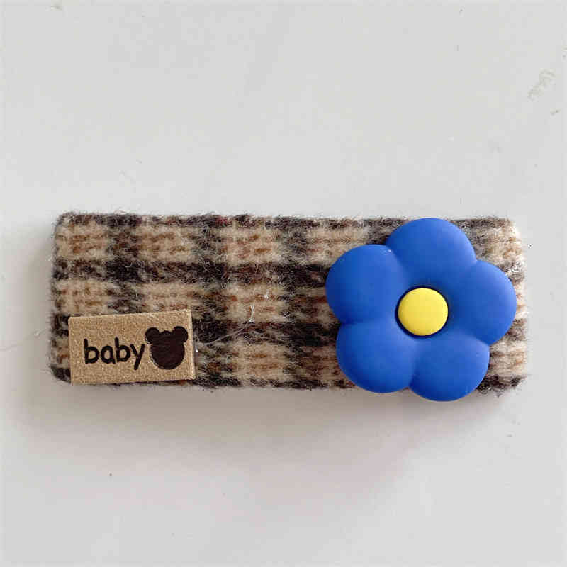 Hair Accessories Klein Blue Flower Hairpin Plaid Side Clip Women's Cute and Versatile Bb Flowers