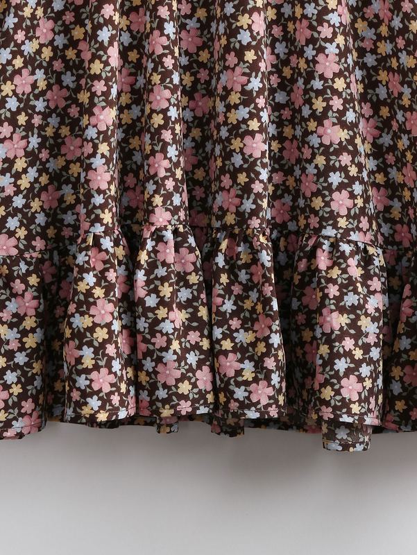 Girls Floral Print Peter Pan Collar Ruffle Hem Dress SHE