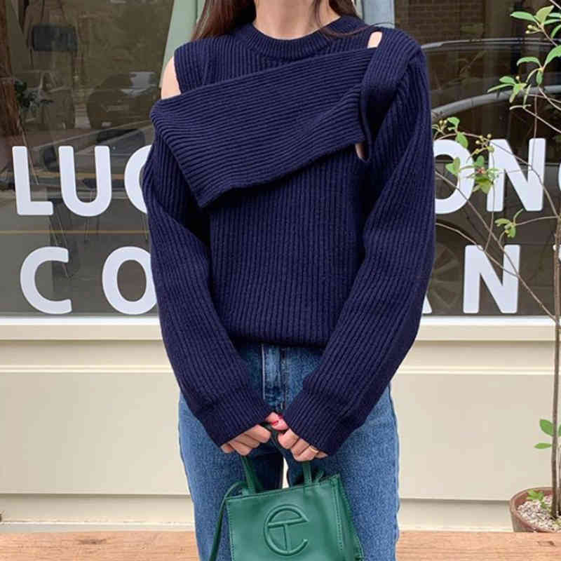 Sweater Women Sexy Off-shoulder Knit Winter Jumpers Elegant Solid Full Slim Pullover Korean Chic Tops 210519