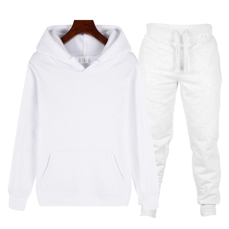 Spring And Autumn Men's Casual Sports Suit Lace Hoodie Pocket + Tie Rope Fashion Pants Two-piece Solid Color Streetwear Tracksuits