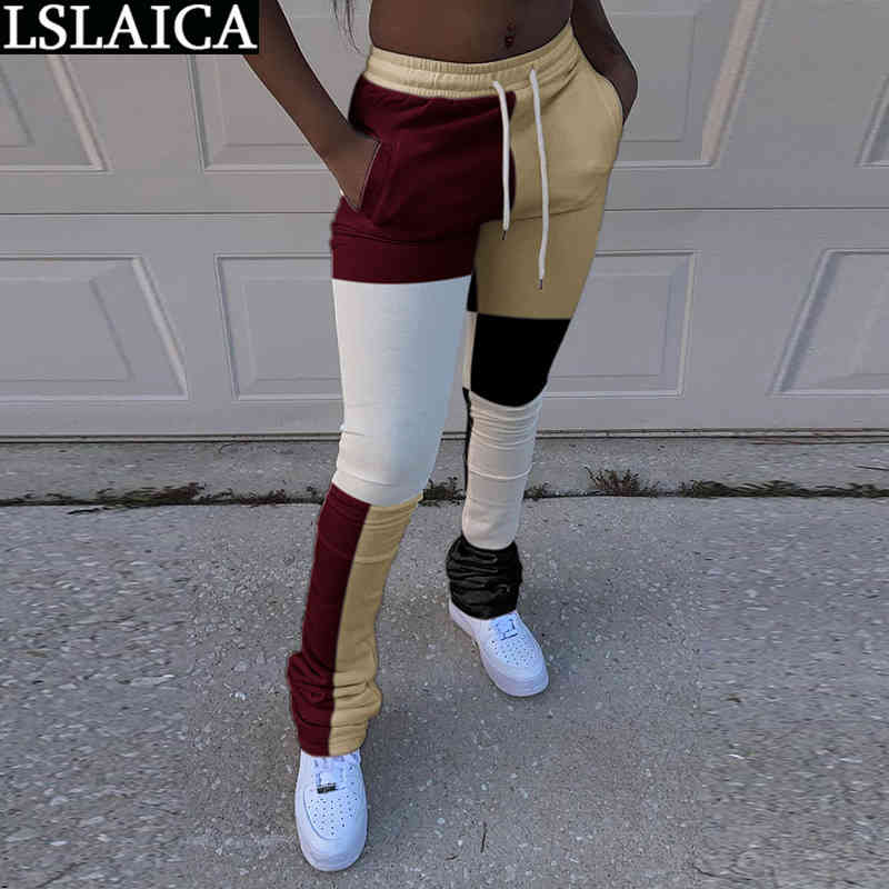 Trousers Women Patchwork Drawstring Plus Size Pants for Elastic Waist Fashion Arrival Casual Pantalones Para Mujer 210515