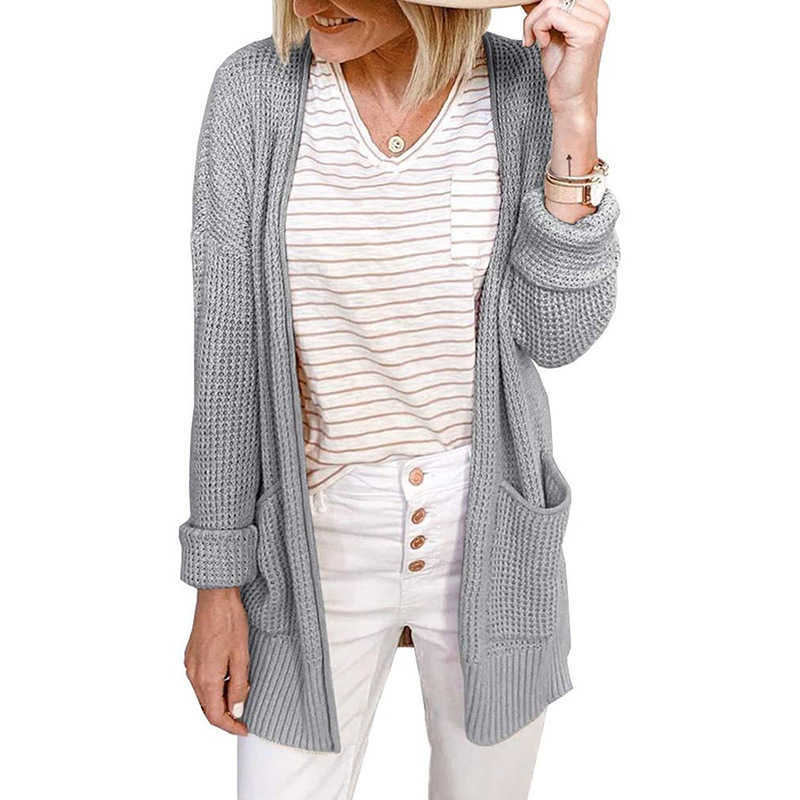 Korean Style Ladies Autumn Winter Loose Slim Sweater Cardigan For Women Mesh Plaid Pattern Pockets V-Neck Knitted 210604