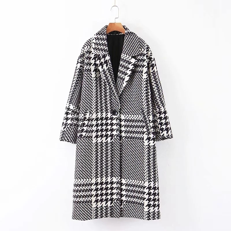 vintage women plaid long coats fashion ladies oversize woolen jackets female winter casual coat girls chic loose clothes 210521