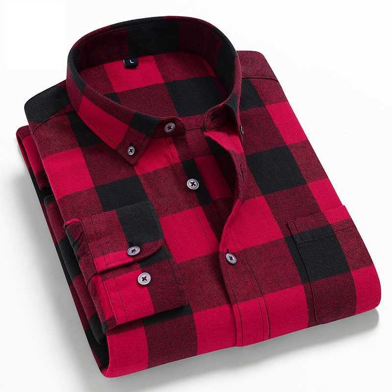 Men Plaid 100% Cotton Shirt Spring Autumn Men Casual Shirts Long Sleeve Chemise Homme Male Check Shirts 210714