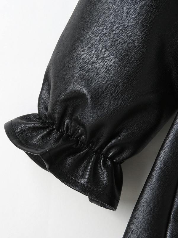 Toddler Girls Double Breasted Ruffle Trim PU Leather Dress SHE