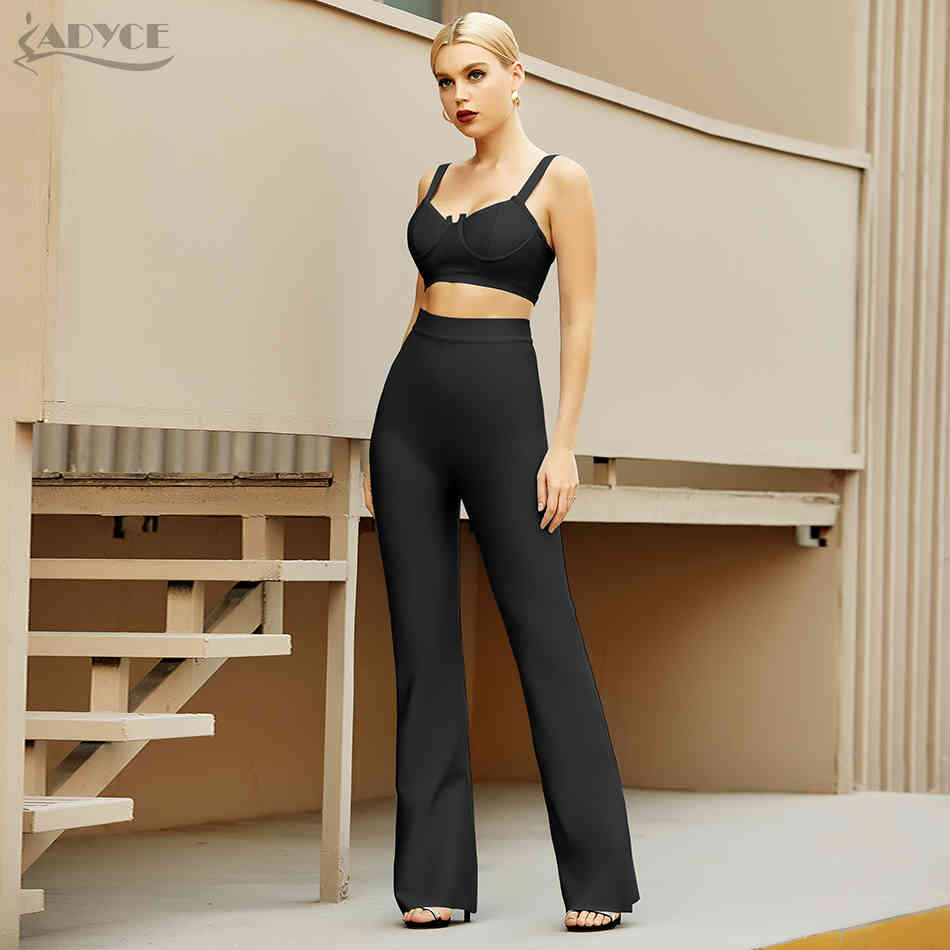 Summer Women Blue Bandage 2 Two Pieces Sets Sleeveless Tops& Full Pants Club Celebrity Runway Party Casual 210423