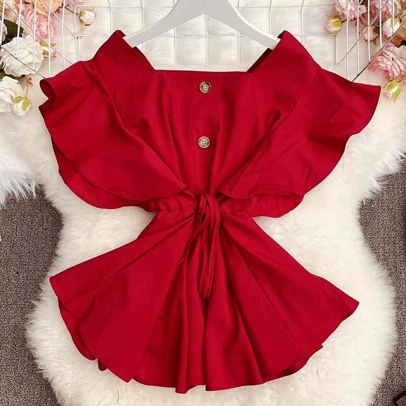 Elegant Ruffle Blouse Women Summer Casual All Match Vintage Short Sleeve Shirt Korean Chic Slim Tops Blusas 210519