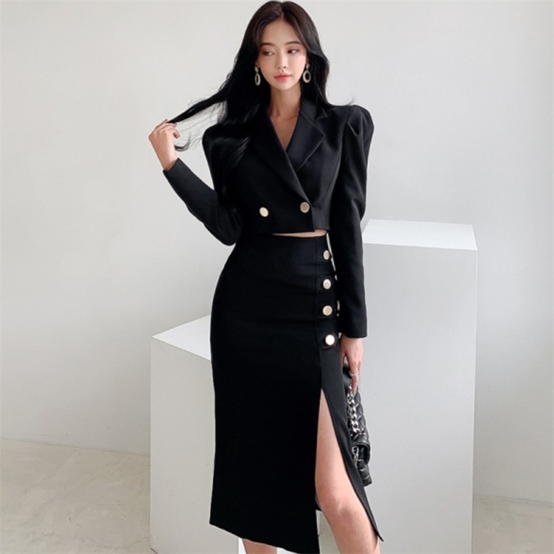Korean Spring Women 2 Piece Set Office OL Elegant Notched Long Sleeve Crop Top+High waist Bodycon Sexy Split Midi Skirt Outfits 210519, Photo color
Korean Spring Women 2 Piece Set Office OL Elegant Notched Long Sleeve Crop Top+High waist Bodycon Sexy Split Midi Skirt Outfits 210519, Photo color