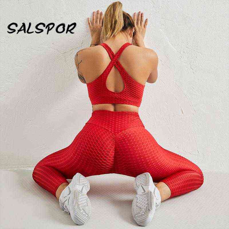 SALSPOR Seamless Leggings 2Pcs Women Sports 2 Piece Sets Gym Legging High Waist Athletic Push Up Bras Anti Cellulite Clothes 211215
