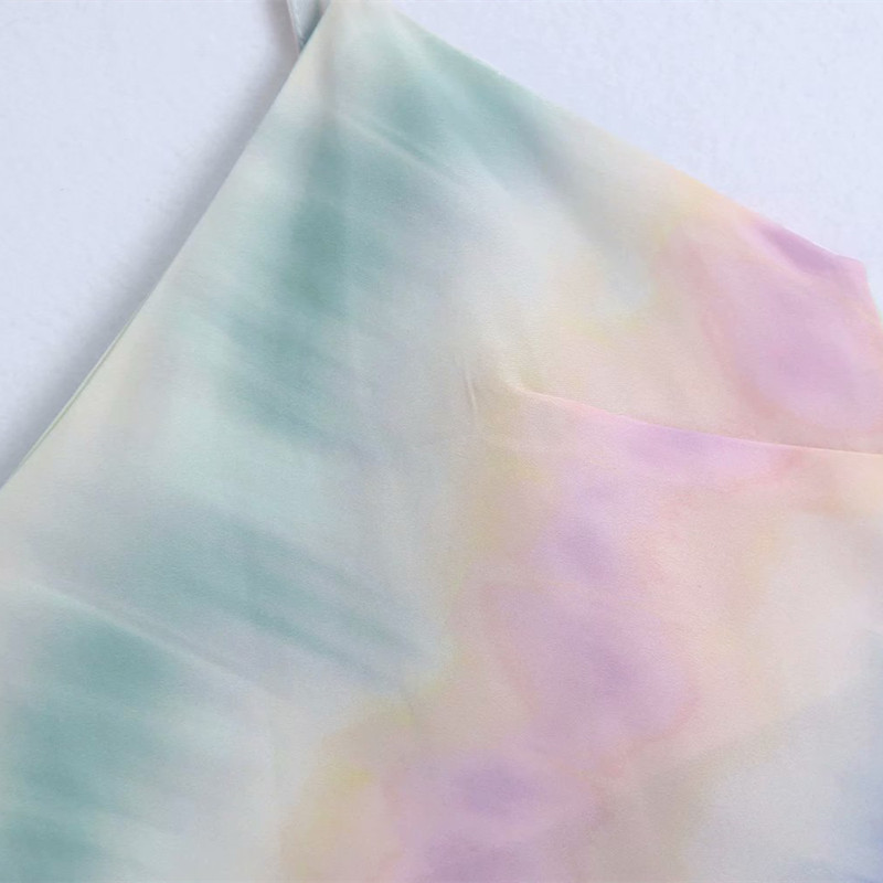 Vintage Women V Neck Straight Dress Summer Fashion Ladies Chinese Style Female Tie-dyed Silk Texture 210515