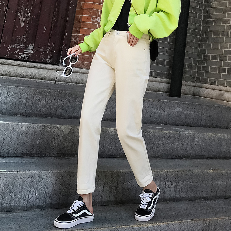 Plus Size Jeans Woman Casual High Waist Cotton Autumn Harem Women Denim Trousers with White Black Blue Beige 10388 210510